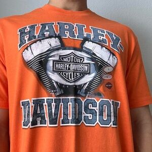 Harley-Davidson Dallas Texas AOP Graphics Orange Tee Shirt Y2K